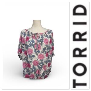 🆕 Torrid salon floral dew challis pheasant blouson sleeve top Size 2-2X/18-20